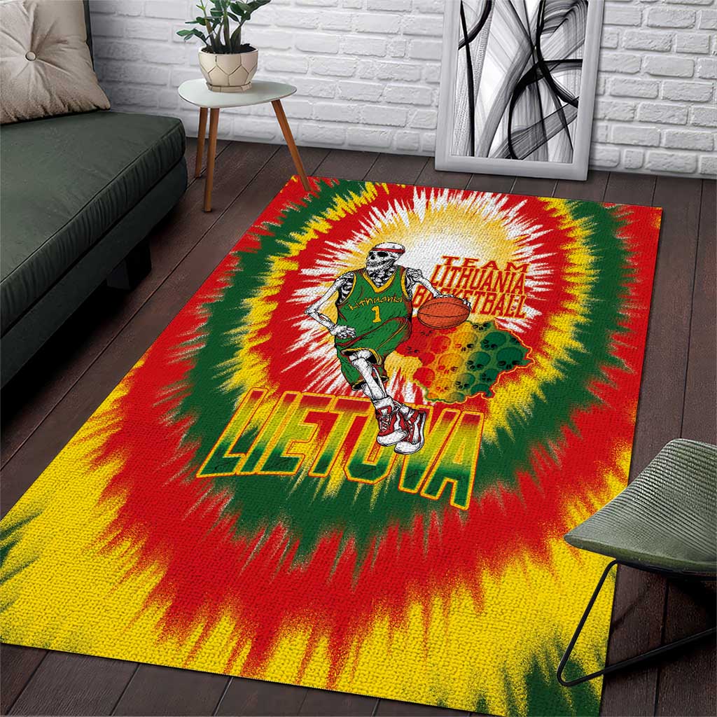 Lithuania Basketball Area Rug Champions Skeleton of The Baltic Tie Dye Style - Wonder Print Shop