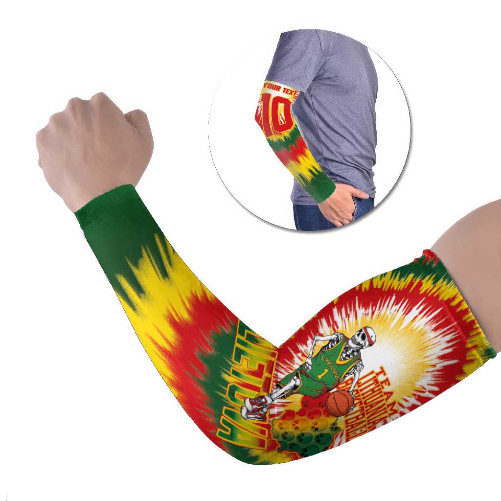 Lithuania Basketball Arm Sleeves Champions Skeleton of The Baltic Tie Dye Style - Wonder Print Shop