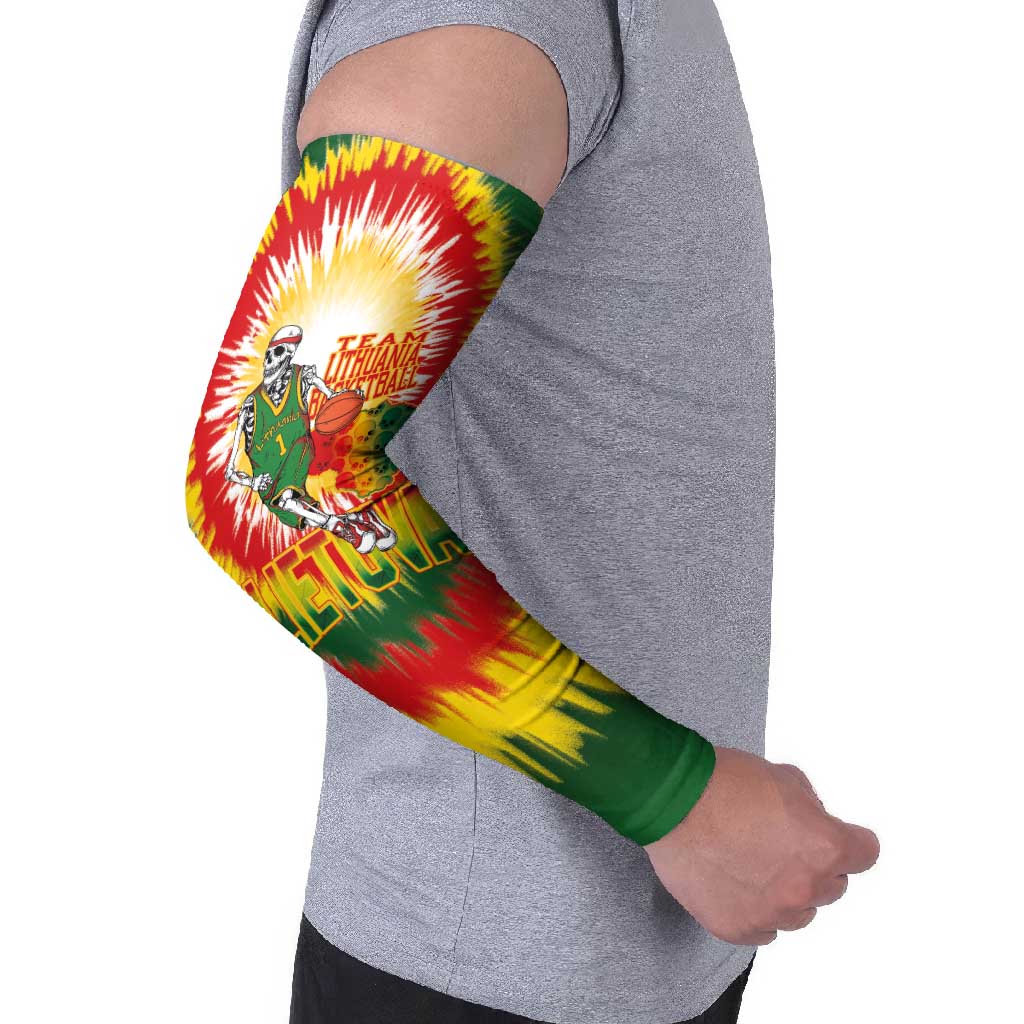 Lithuania Basketball Arm Sleeves Champions Skeleton of The Baltic Tie Dye Style - Wonder Print Shop