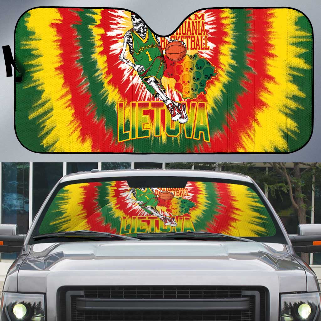 Lithuania Basketball Auto Sun Shade Champions Skeleton of The Baltic Tie Dye Style - Wonder Print Shop