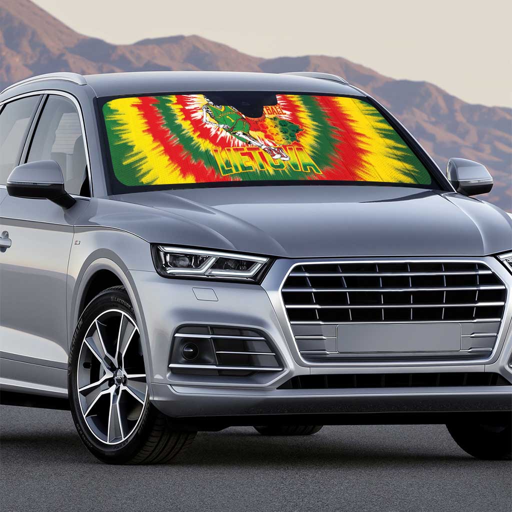 Lithuania Basketball Auto Sun Shade Champions Skeleton of The Baltic Tie Dye Style - Wonder Print Shop