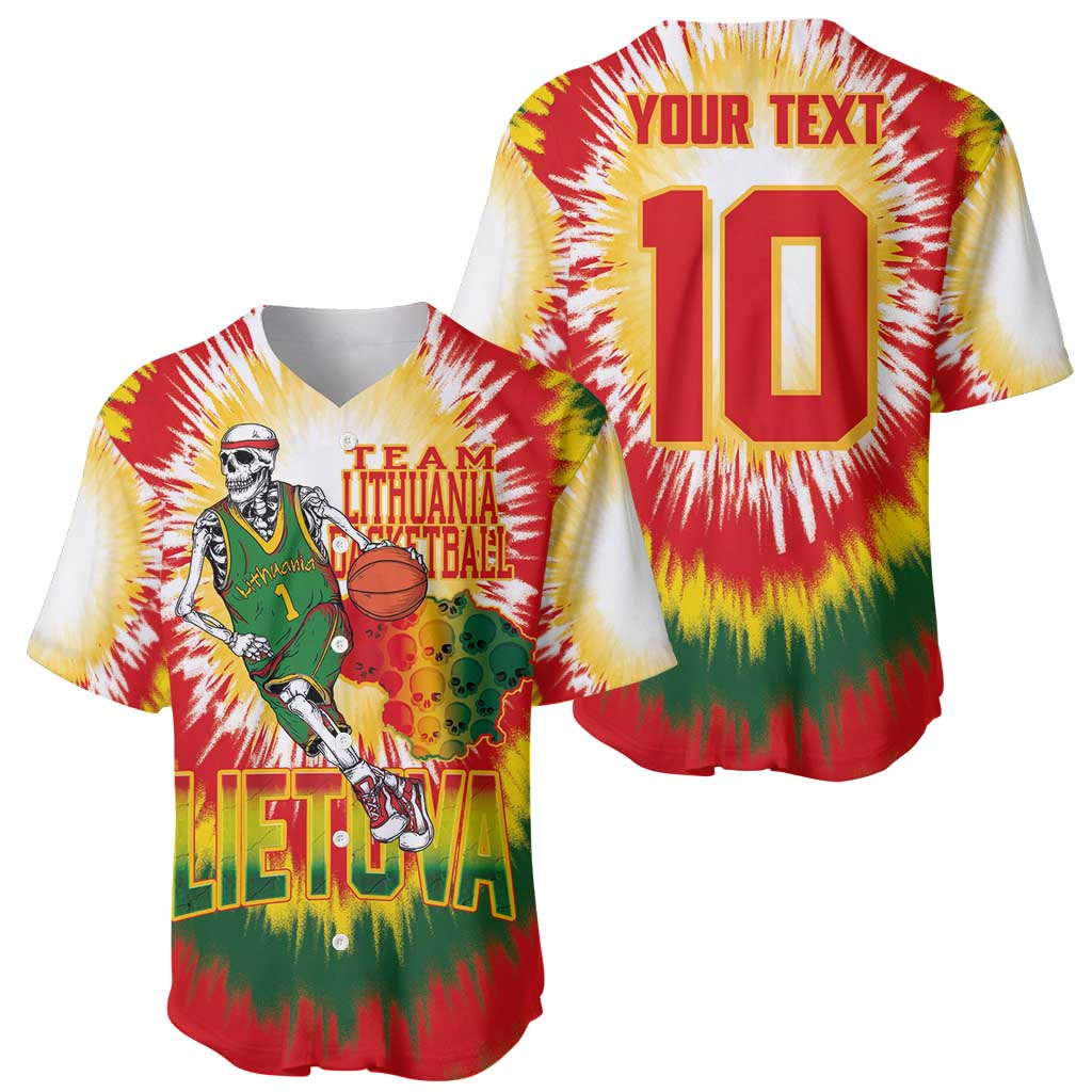 Custom Lithuania Basketball Baseball Jersey Champions Skeleton of The Baltic Tie Dye Style - Wonder Print Shop