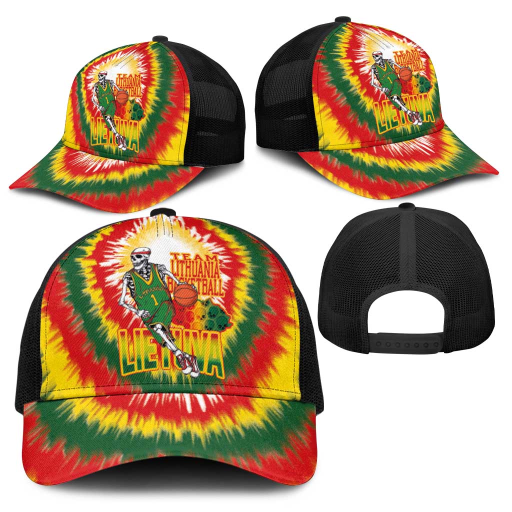 Lithuania Basketball Baseball Net Cap Champions Skeleton of The Baltic Tie Dye Style - Wonder Print Shop