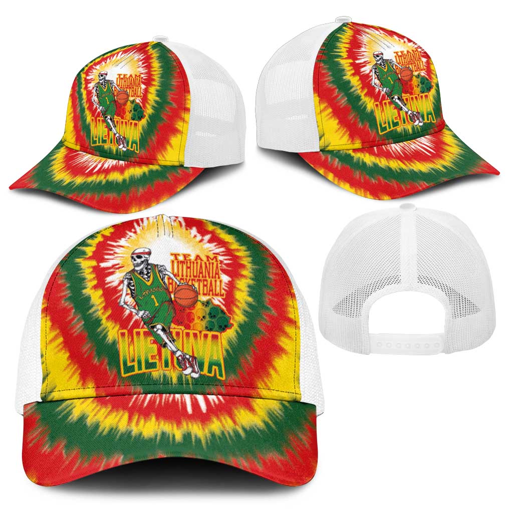 Lithuania Basketball Baseball Net Cap Champions Skeleton of The Baltic Tie Dye Style - Wonder Print Shop