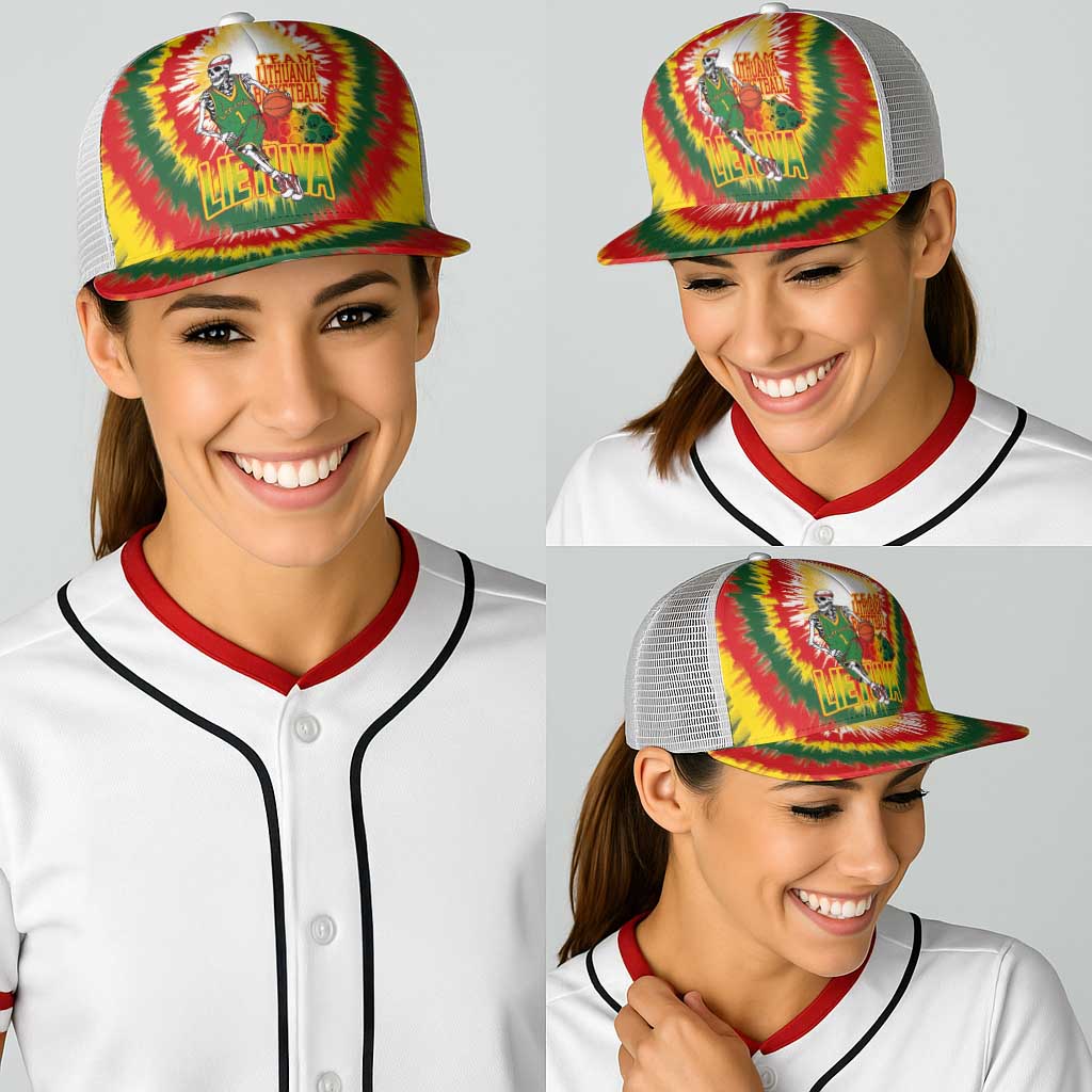 Lithuania Basketball Baseball Net Cap Champions Skeleton of The Baltic Tie Dye Style - Wonder Print Shop