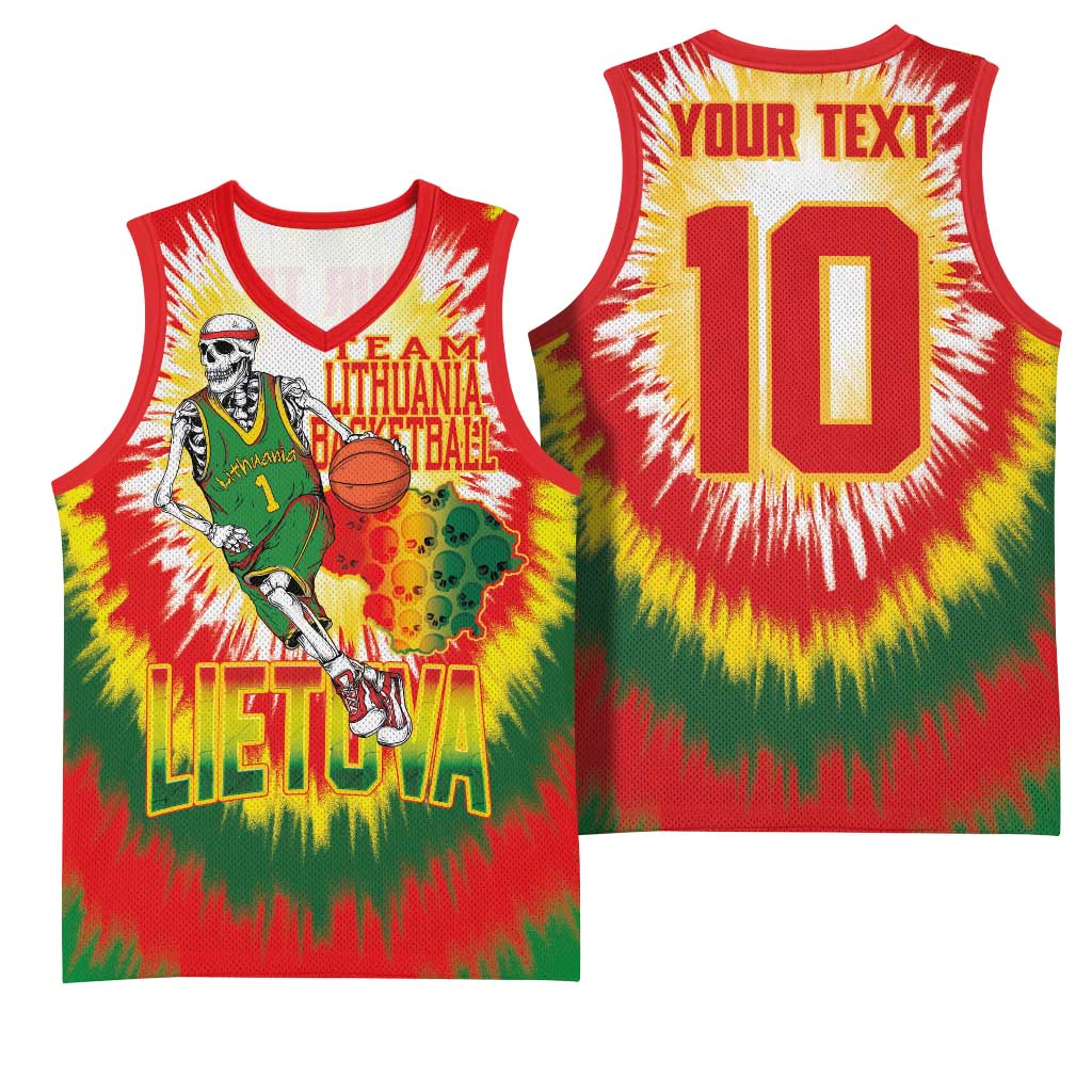Custom Lithuania Basketball Basketball Jersey Champions Skeleton of The Baltic Tie Dye Style - Wonder Print Shop