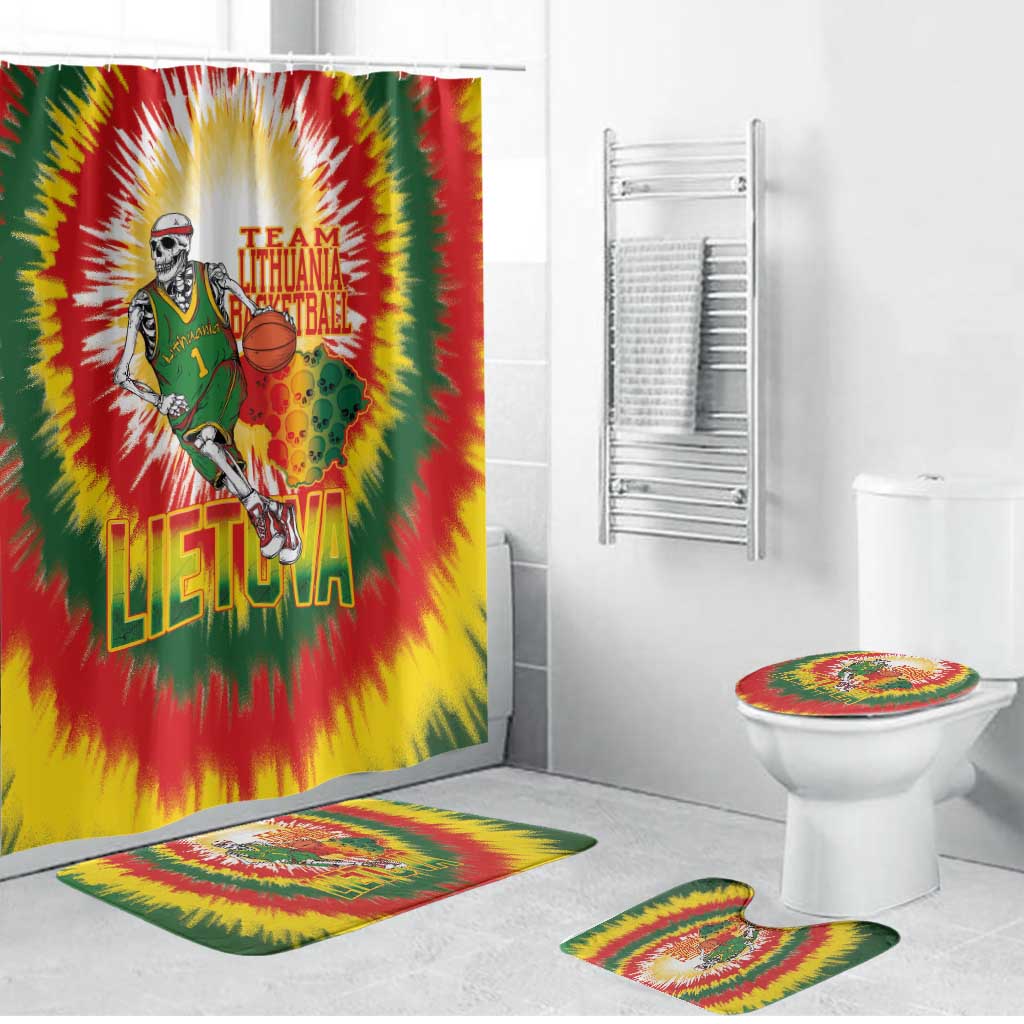 Lithuania Basketball Bathroom Set Champions Skeleton of The Baltic Tie Dye Style - Wonder Print Shop