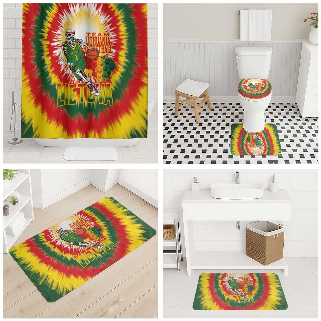 Lithuania Basketball Bathroom Set Champions Skeleton of The Baltic Tie Dye Style - Wonder Print Shop