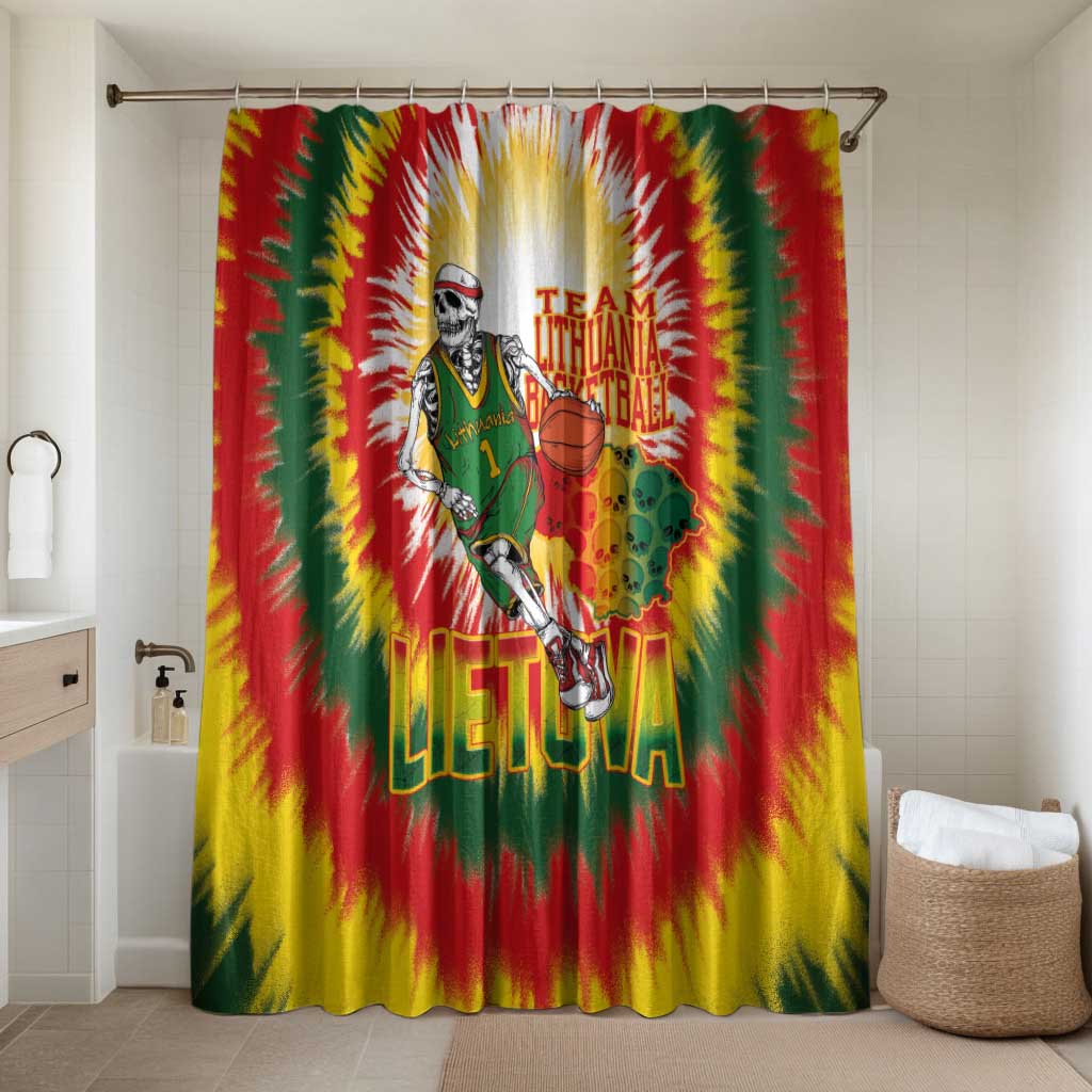Lithuania Basketball Bathroom Set Champions Skeleton of The Baltic Tie Dye Style - Wonder Print Shop