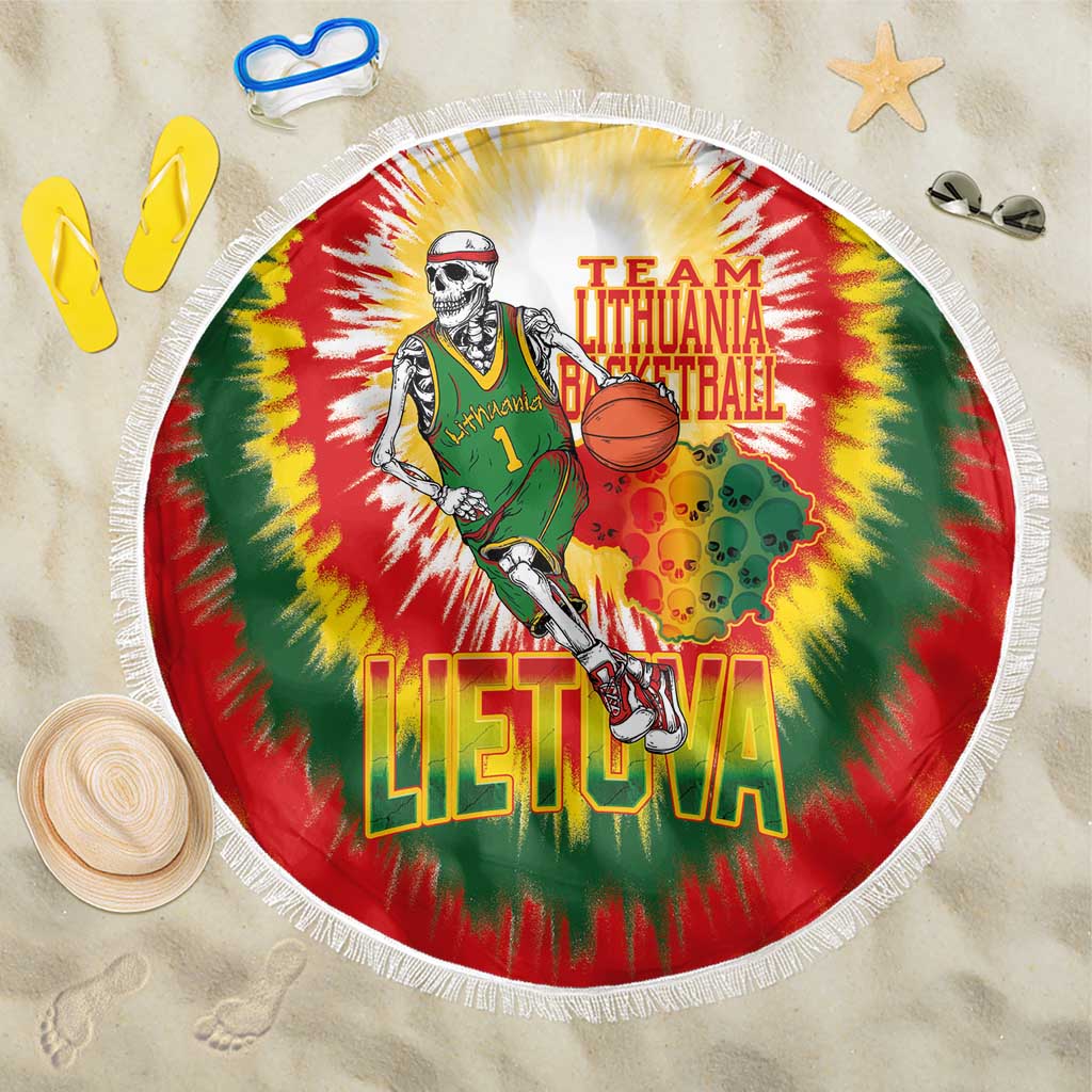 Lithuania Basketball Beach Blanket Champions Skeleton of The Baltic Tie Dye Style - Wonder Print Shop