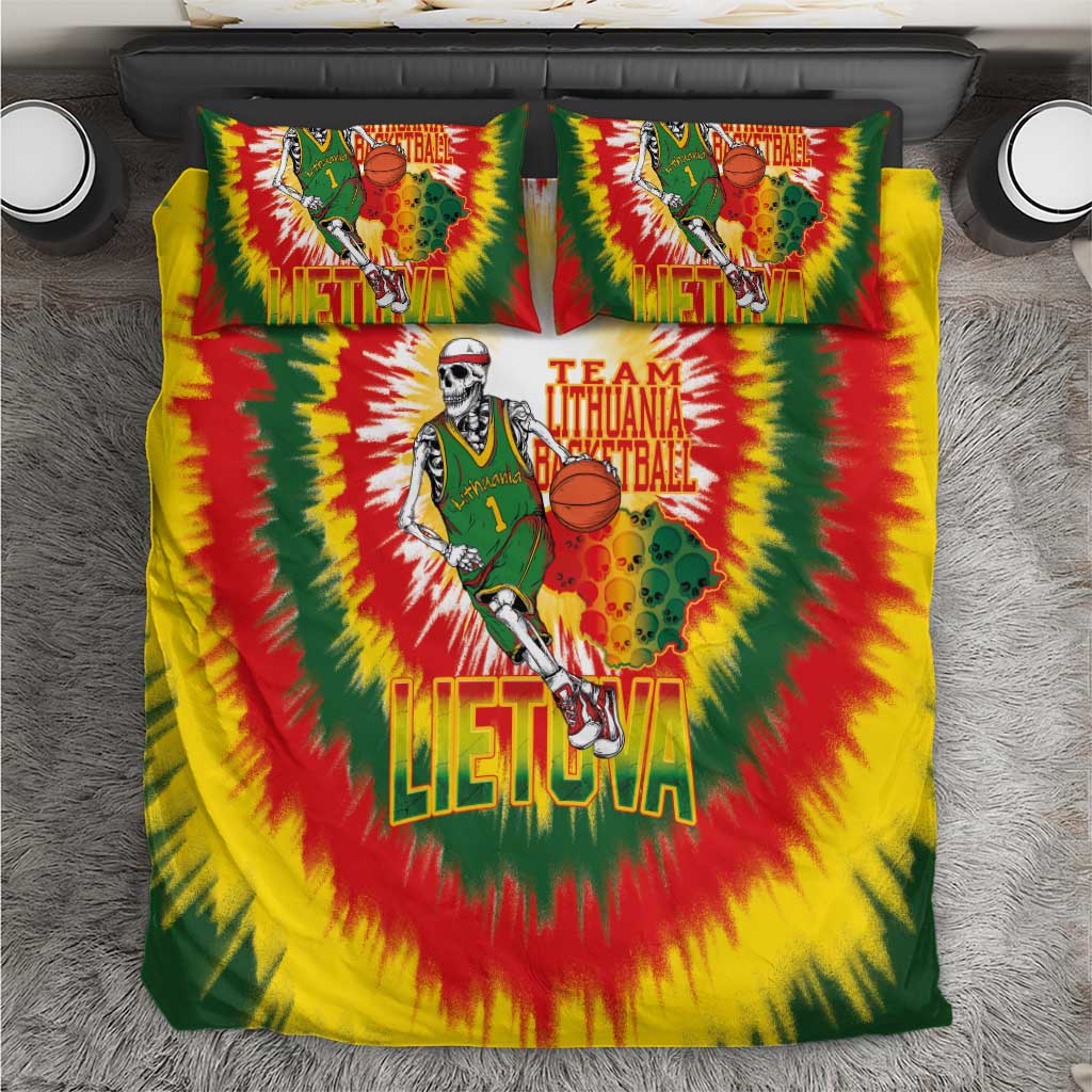 Lithuania Basketball Bedding Set Champions Skeleton of The Baltic Tie Dye Style - Wonder Print Shop