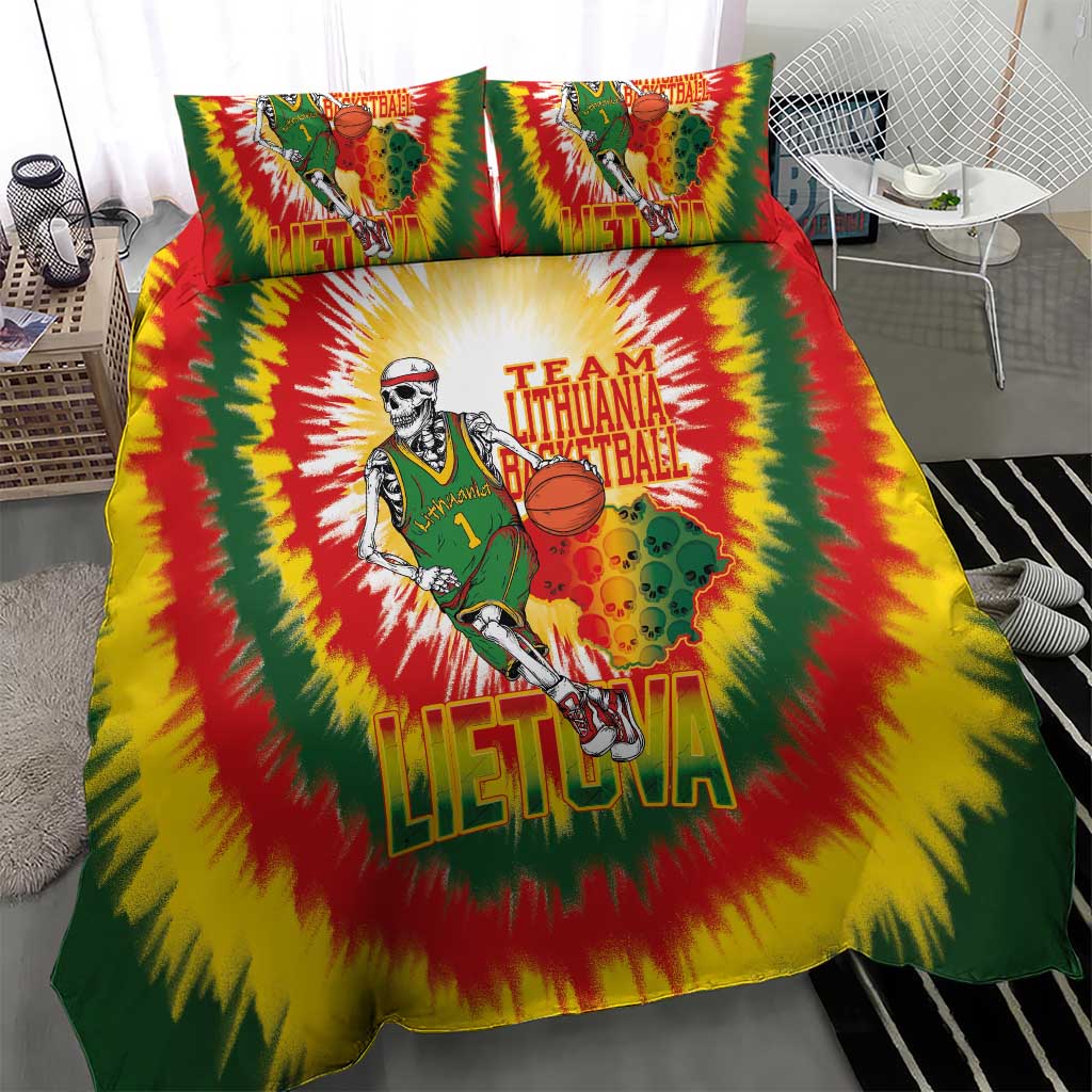 Lithuania Basketball Bedding Set Champions Skeleton of The Baltic Tie Dye Style - Wonder Print Shop