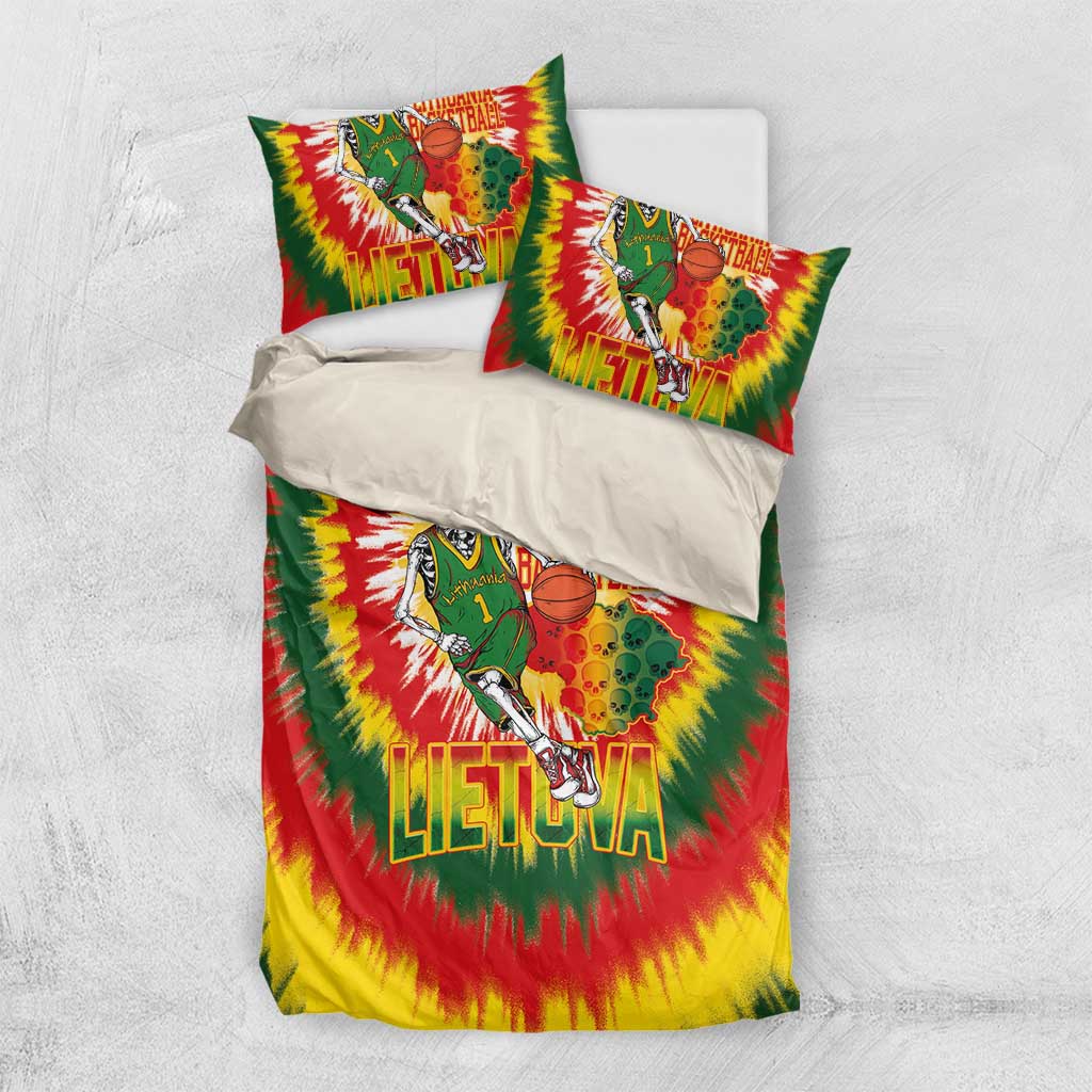 Lithuania Basketball Bedding Set Champions Skeleton of The Baltic Tie Dye Style - Wonder Print Shop