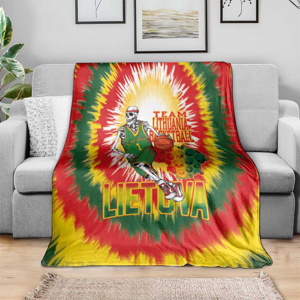 Lithuania Basketball Blanket Champions Skeleton of The Baltic Tie Dye Style - Wonder Print Shop