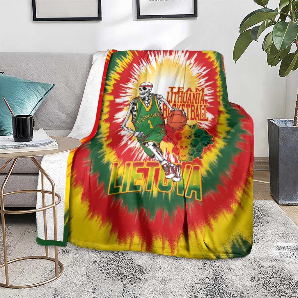 Lithuania Basketball Blanket Champions Skeleton of The Baltic Tie Dye Style - Wonder Print Shop