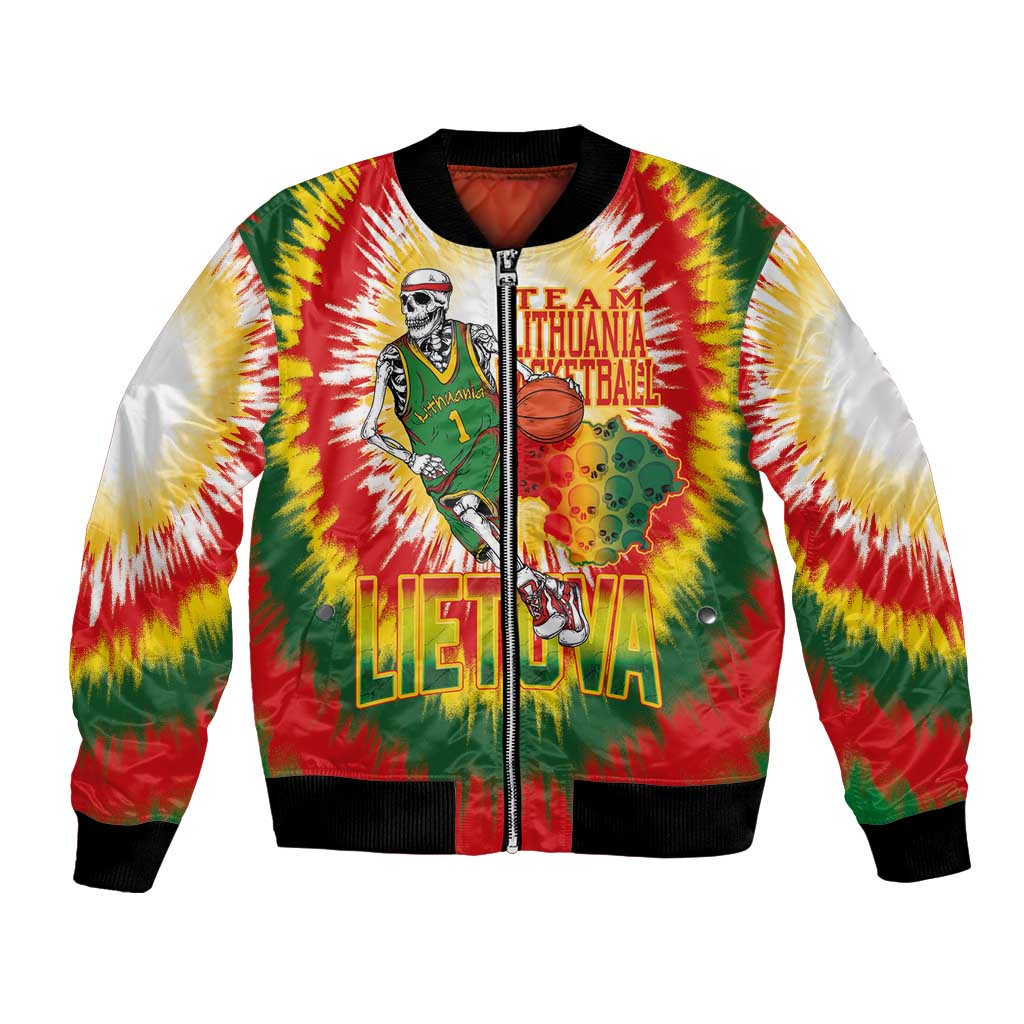 Custom Lithuania Basketball Bomber Jacket Champions Skeleton of The Baltic Tie Dye Style - Wonder Print Shop