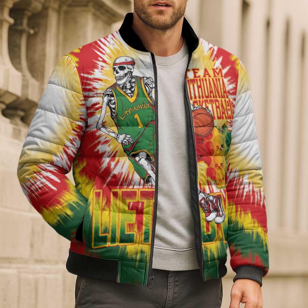Custom Lithuania Basketball Bomber Puffer Jacket Champions Skeleton of The Baltic Tie Dye Style - Wonder Print Shop