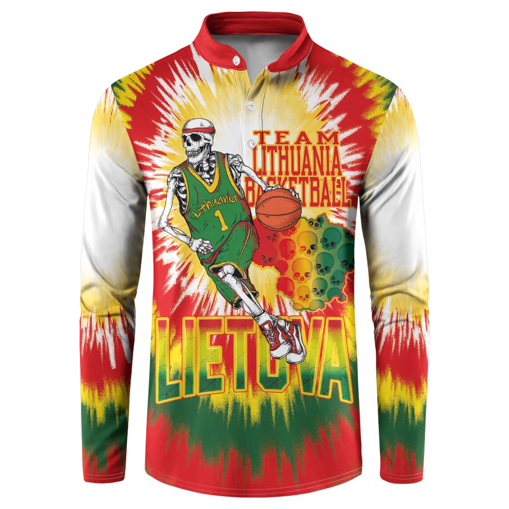 Custom Lithuania Basketball Button Sweatshirt Champions Skeleton of The Baltic Tie Dye Style - Wonder Print Shop