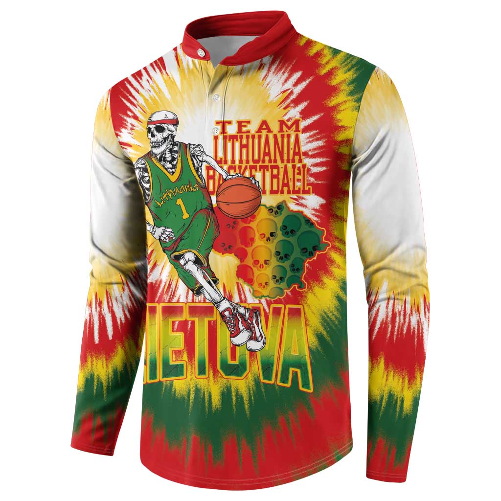 Custom Lithuania Basketball Button Sweatshirt Champions Skeleton of The Baltic Tie Dye Style - Wonder Print Shop