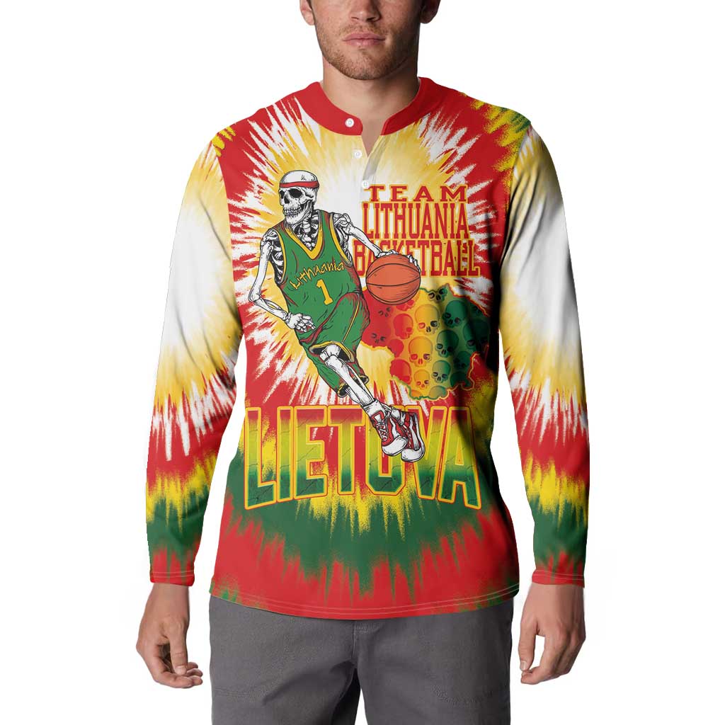 Custom Lithuania Basketball Button Sweatshirt Champions Skeleton of The Baltic Tie Dye Style - Wonder Print Shop
