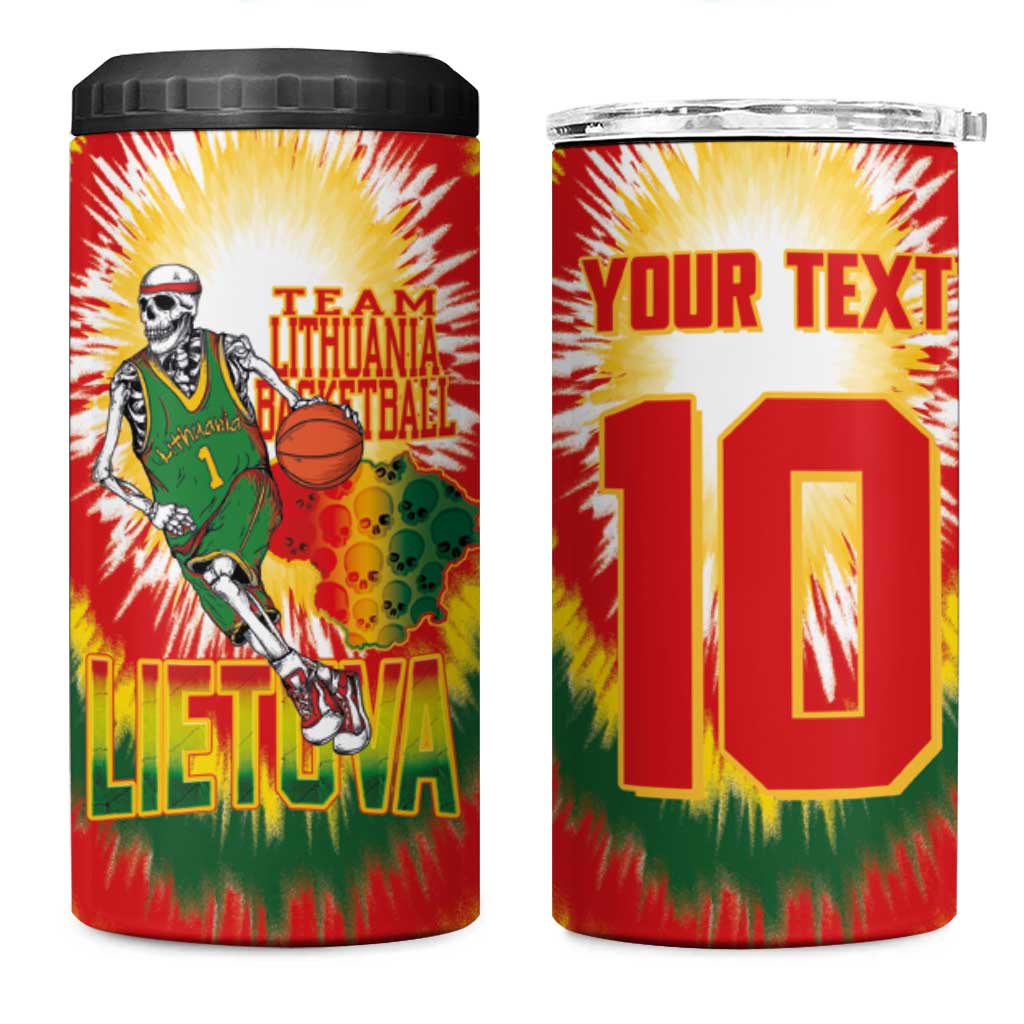 Custom Lithuania Basketball 4 in 1 Can Cooler Tumbler Champions Skeleton of The Baltic Tie Dye Style - Wonder Print Shop