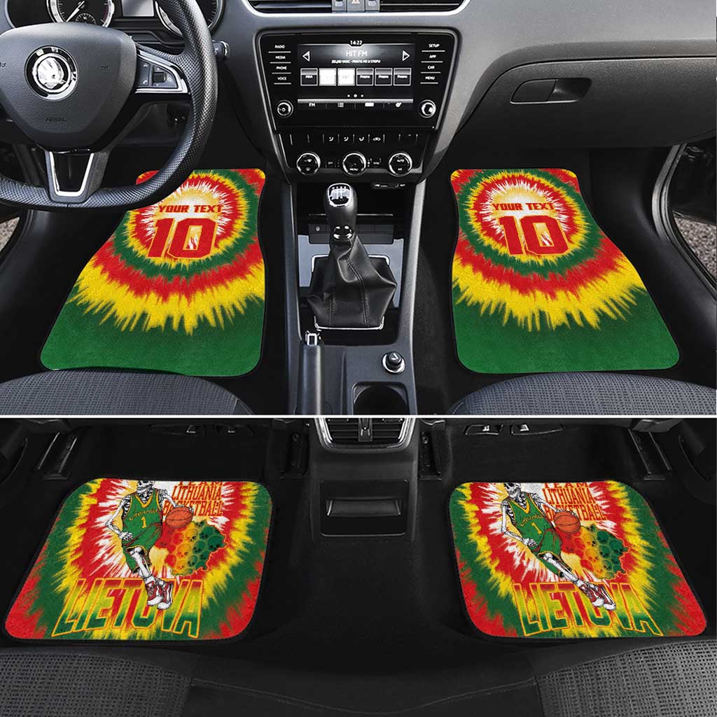 Lithuania Basketball Car Mats Champions Skeleton of The Baltic Tie Dye Style - Wonder Print Shop