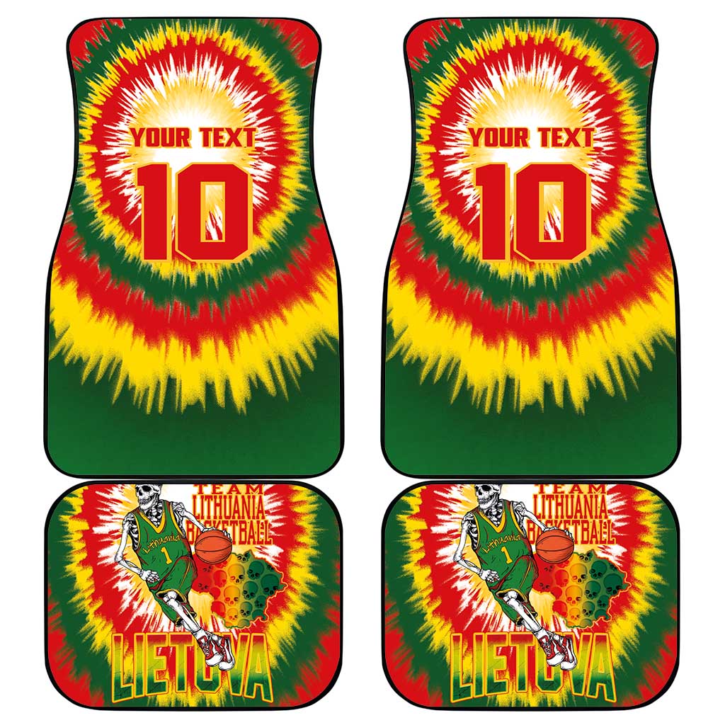 Lithuania Basketball Car Mats Champions Skeleton of The Baltic Tie Dye Style - Wonder Print Shop