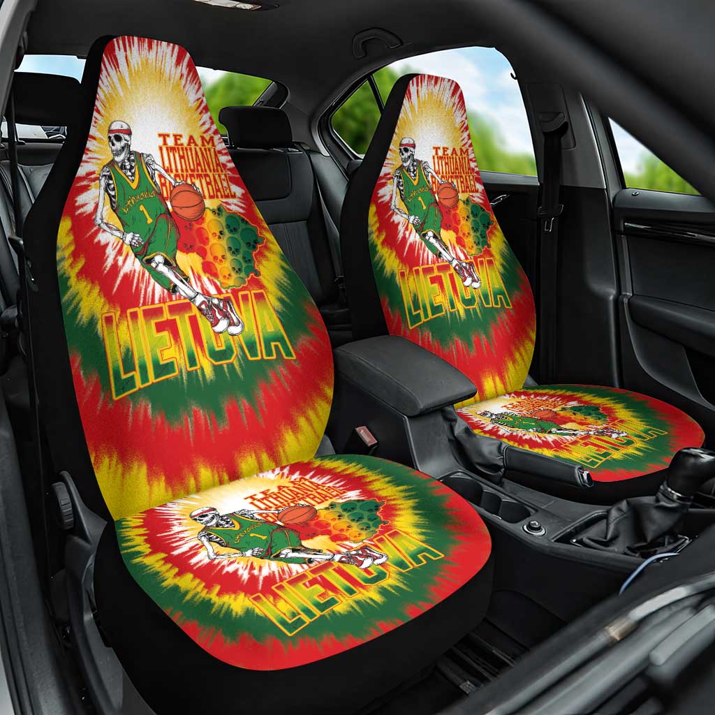 Lithuania Basketball Car Seat Cover Champions Skeleton of The Baltic Tie Dye Style - Wonder Print Shop