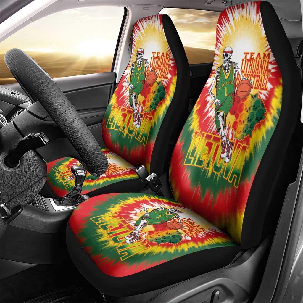 Lithuania Basketball Car Seat Cover Champions Skeleton of The Baltic Tie Dye Style - Wonder Print Shop