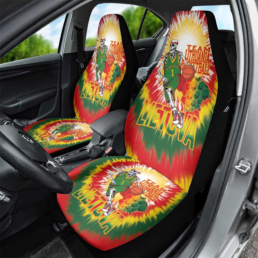 Lithuania Basketball Car Seat Cover Champions Skeleton of The Baltic Tie Dye Style - Wonder Print Shop