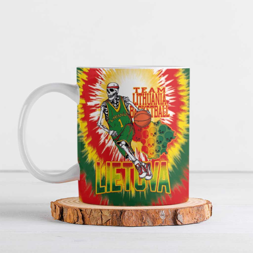 Custom Lithuania Basketball Ceramic Mug Champions Skeleton of The Baltic Tie Dye Style - Wonder Print Shop