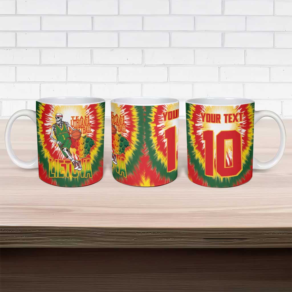 Custom Lithuania Basketball Ceramic Mug Champions Skeleton of The Baltic Tie Dye Style - Wonder Print Shop
