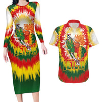 Custom Lithuania Basketball Couples Matching Long Sleeve Bodycon Dress and Hawaiian Shirt Champions Skeleton of The Baltic Tie Dye Style - Wonder Print Shop