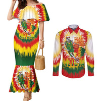 Custom Lithuania Basketball Couples Matching Mermaid Dress and Long Sleeve Button Shirt Champions Skeleton of The Baltic Tie Dye Style - Wonder Print Shop