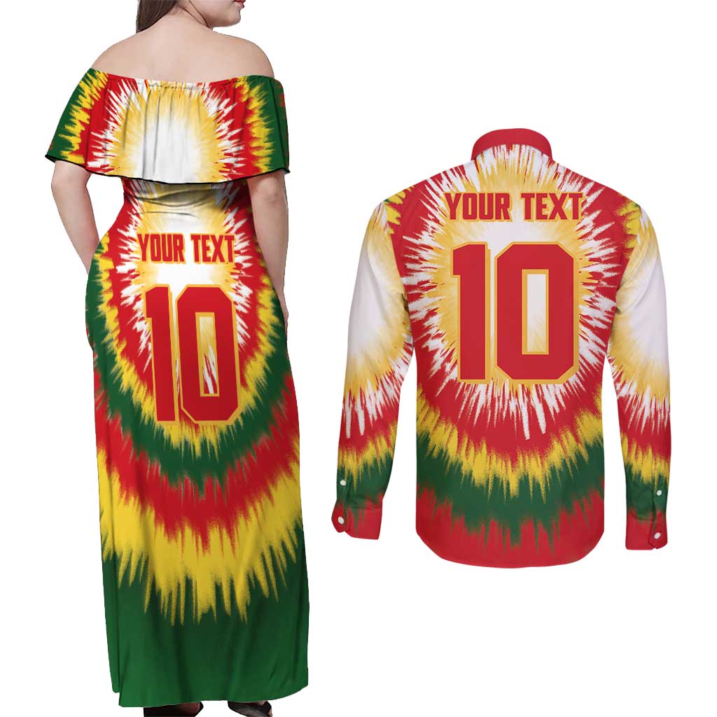 Custom Lithuania Basketball Couples Matching Off Shoulder Maxi Dress and Long Sleeve Button Shirt Champions Skeleton of The Baltic Tie Dye Style - Wonder Print Shop