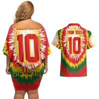 Custom Lithuania Basketball Couples Matching Off Shoulder Short Dress and Hawaiian Shirt Champions Skeleton of The Baltic Tie Dye Style - Wonder Print Shop
