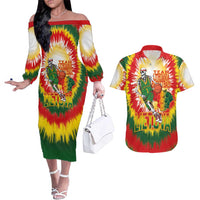 Custom Lithuania Basketball Couples Matching Off The Shoulder Long Sleeve Dress and Hawaiian Shirt Champions Skeleton of The Baltic Tie Dye Style - Wonder Print Shop