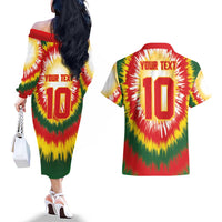 Custom Lithuania Basketball Couples Matching Off The Shoulder Long Sleeve Dress and Hawaiian Shirt Champions Skeleton of The Baltic Tie Dye Style - Wonder Print Shop