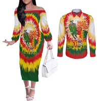 Custom Lithuania Basketball Couples Matching Off The Shoulder Long Sleeve Dress and Long Sleeve Button Shirt Champions Skeleton of The Baltic Tie Dye Style - Wonder Print Shop