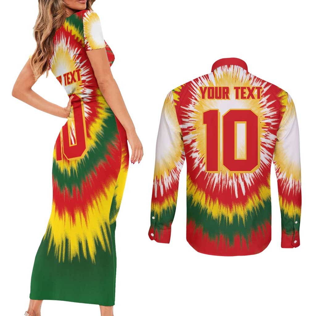 Custom Lithuania Basketball Couples Matching Short Sleeve Bodycon Dress and Long Sleeve Button Shirt Champions Skeleton of The Baltic Tie Dye Style - Wonder Print Shop