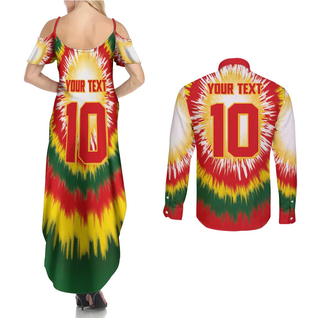 Custom Lithuania Basketball Couples Matching Summer Maxi Dress and Long Sleeve Button Shirt Champions Skeleton of The Baltic Tie Dye Style - Wonder Print Shop