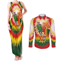Custom Lithuania Basketball Couples Matching Tank Maxi Dress and Long Sleeve Button Shirt Champions Skeleton of The Baltic Tie Dye Style - Wonder Print Shop