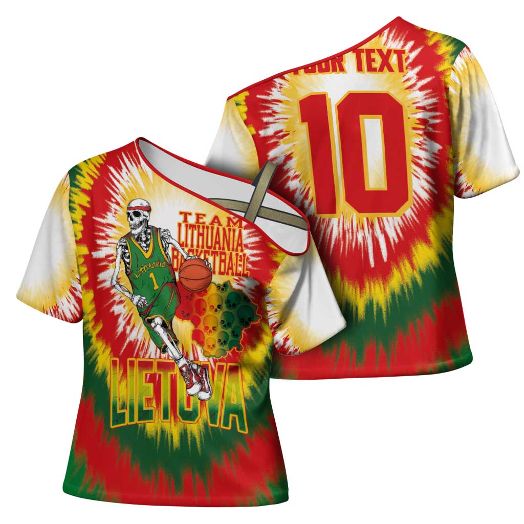Custom Lithuania Basketball Cross Shoulder Shirt Champions Skeleton of The Baltic Tie Dye Style - Wonder Print Shop