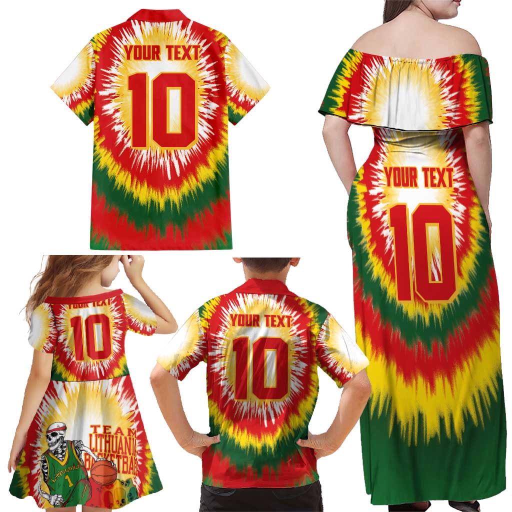 Custom Lithuania Basketball Family Matching Off Shoulder Maxi Dress and Hawaiian Shirt Champions Skeleton of The Baltic Tie Dye Style - Wonder Print Shop