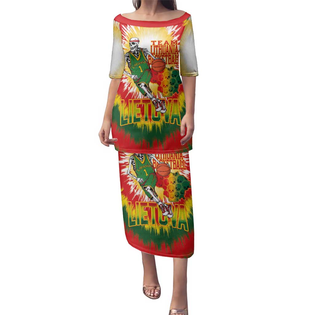Custom Lithuania Basketball Family Matching Puletasi and Hawaiian Shirt Champions Skeleton of The Baltic Tie Dye Style - Wonder Print Shop
