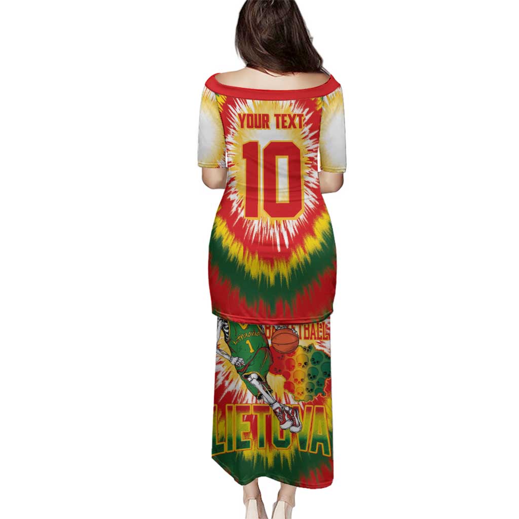 Custom Lithuania Basketball Family Matching Puletasi and Hawaiian Shirt Champions Skeleton of The Baltic Tie Dye Style - Wonder Print Shop