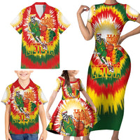 Custom Lithuania Basketball Family Matching Short Sleeve Bodycon Dress and Hawaiian Shirt Champions Skeleton of The Baltic Tie Dye Style - Wonder Print Shop