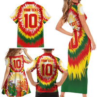 Custom Lithuania Basketball Family Matching Short Sleeve Bodycon Dress and Hawaiian Shirt Champions Skeleton of The Baltic Tie Dye Style - Wonder Print Shop