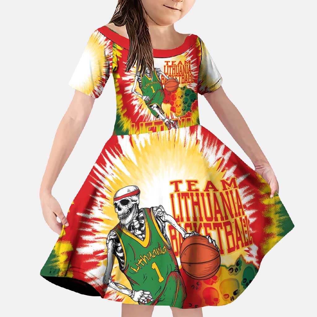 Custom Lithuania Basketball Family Matching Summer Maxi Dress and Hawaiian Shirt Champions Skeleton of The Baltic Tie Dye Style - Wonder Print Shop