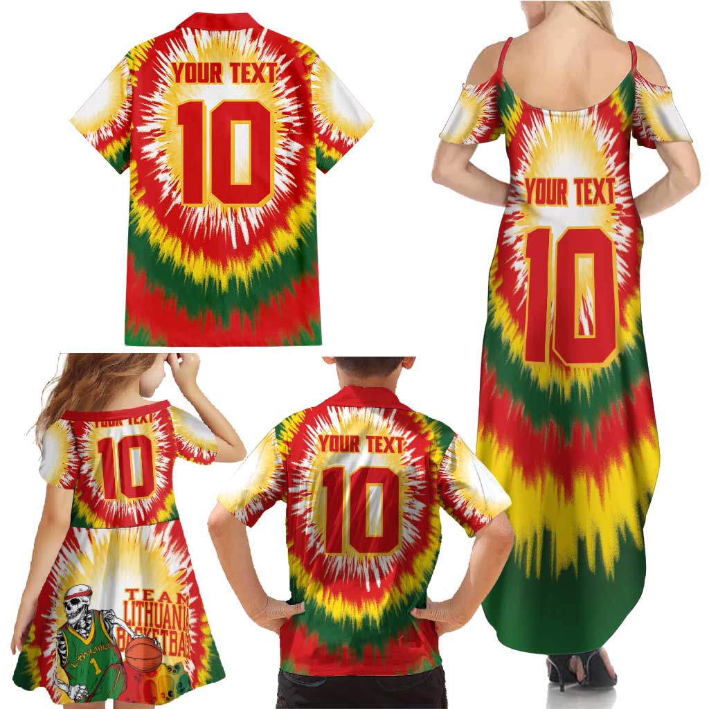 Custom Lithuania Basketball Family Matching Summer Maxi Dress and Hawaiian Shirt Champions Skeleton of The Baltic Tie Dye Style - Wonder Print Shop